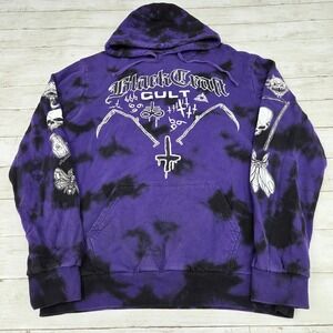 BlackCraft Cult Occult Graphic Tie Dye Hoodie Pullover Mens L Purple Black Goth